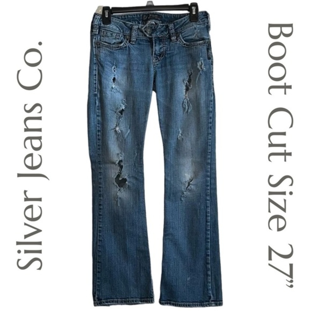 Silverโ Jeans Co. - Distressed Boot Cut Jeans - Size 27โ